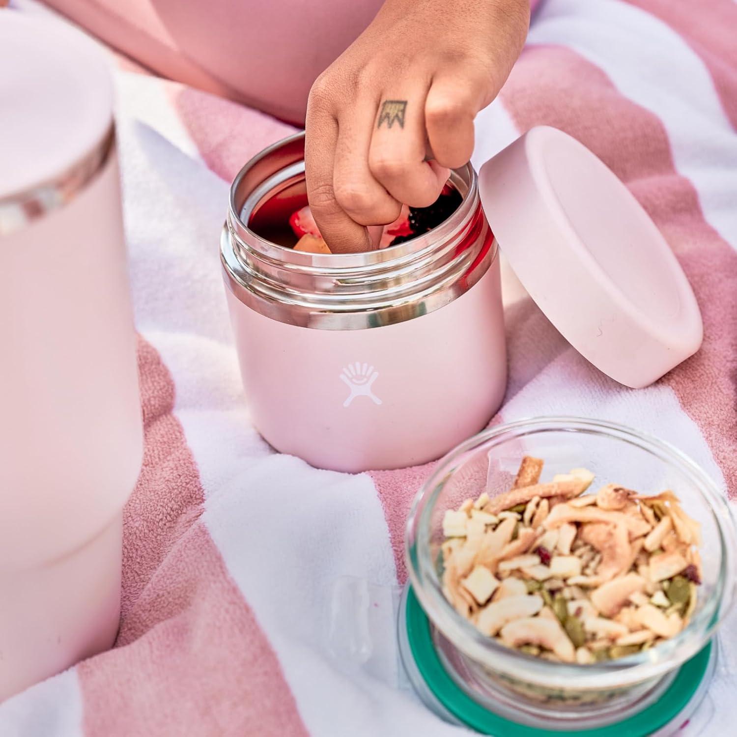 imageHydro Flask Food Jar Insulated Stainless Steel Snack Travel Container for Hot Food amp Soup 12 Oz Oat TanTrillium Pink