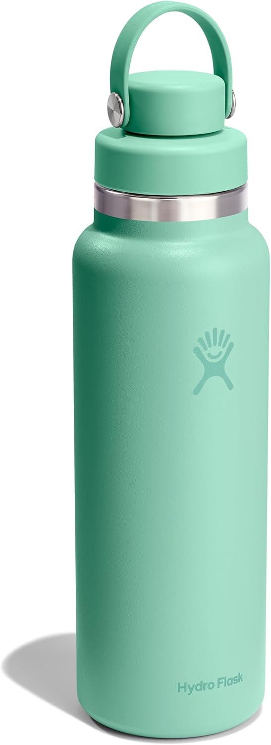 imageHydro Flask Water Bottle Insulated Stainless Steel Wide Mouth Flex Chug Lid Non Spill Leakproof in 32 Oz Shale GrayMERMAID GREEN