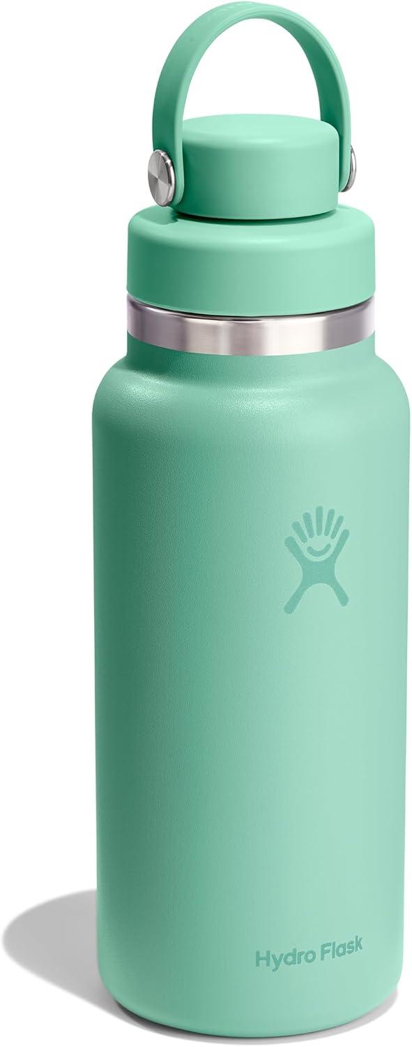 imageHydro Flask Water Bottle Insulated Stainless Steel Wide Mouth Flex Chug Lid Non Spill Leakproof in 32 Oz Shale GrayMERMAID GREEN