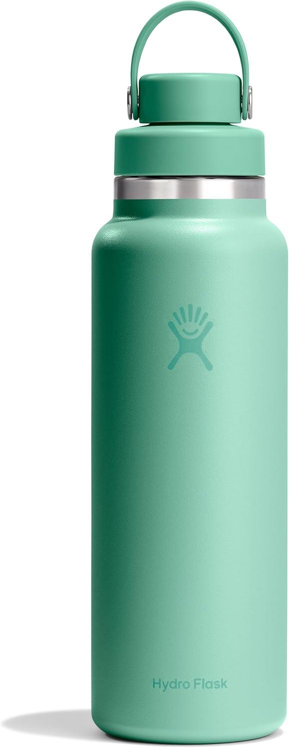 imageHydro Flask Water Bottle Insulated Stainless Steel Wide Mouth Flex Chug Lid Non Spill Leakproof in 32 Oz Shale GrayMERMAID GREEN