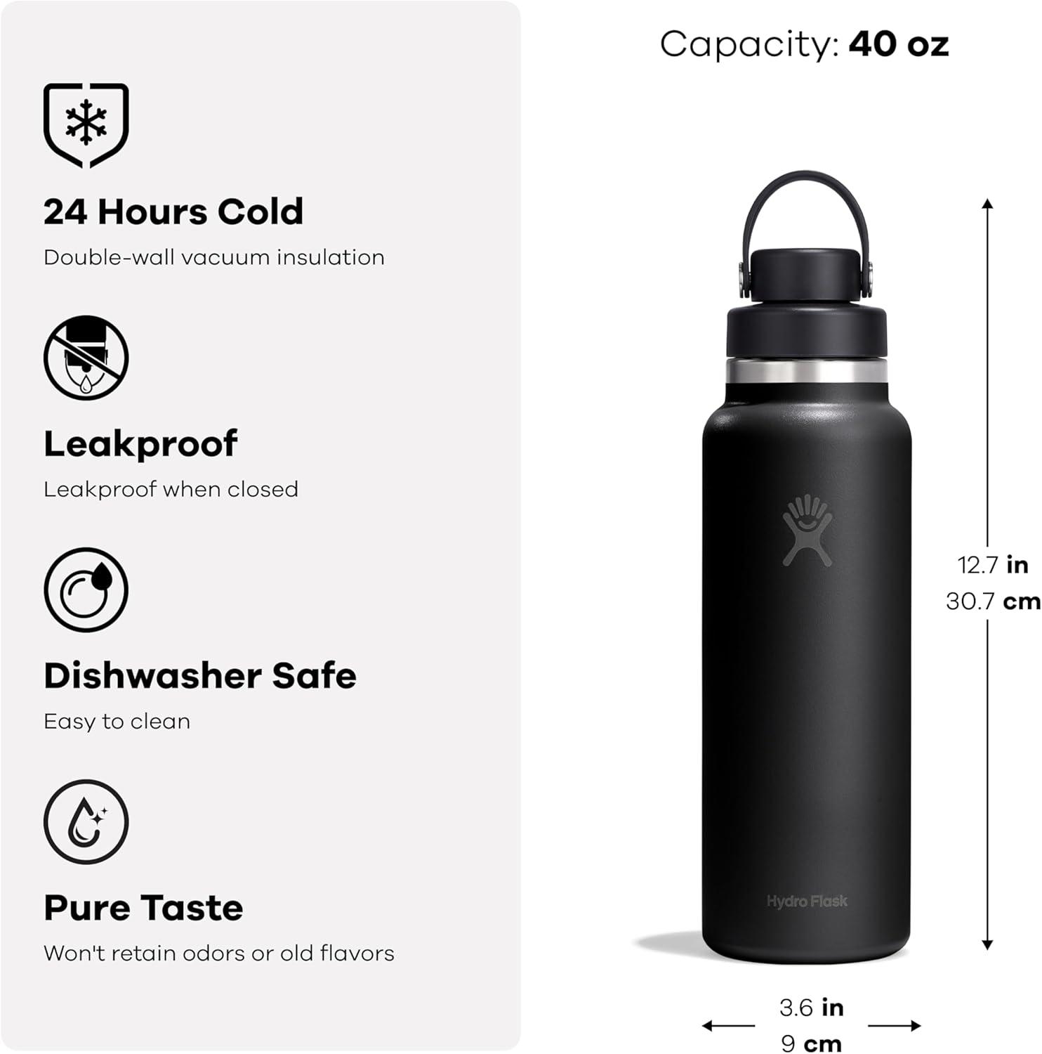 imageHydro Flask Water Bottle Insulated Stainless Steel Wide Mouth Flex Chug Lid Non Spill Leakproof in 32 Oz Shale GrayMERMAID GREEN