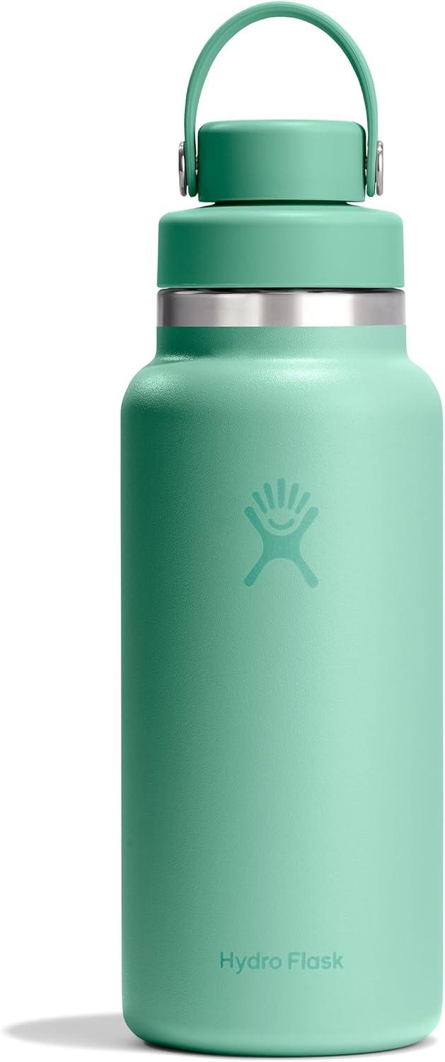 imageHydro Flask Water Bottle Insulated Stainless Steel Wide Mouth Flex Chug Lid Non Spill Leakproof in 32 Oz Shale GrayMERMAID GREEN