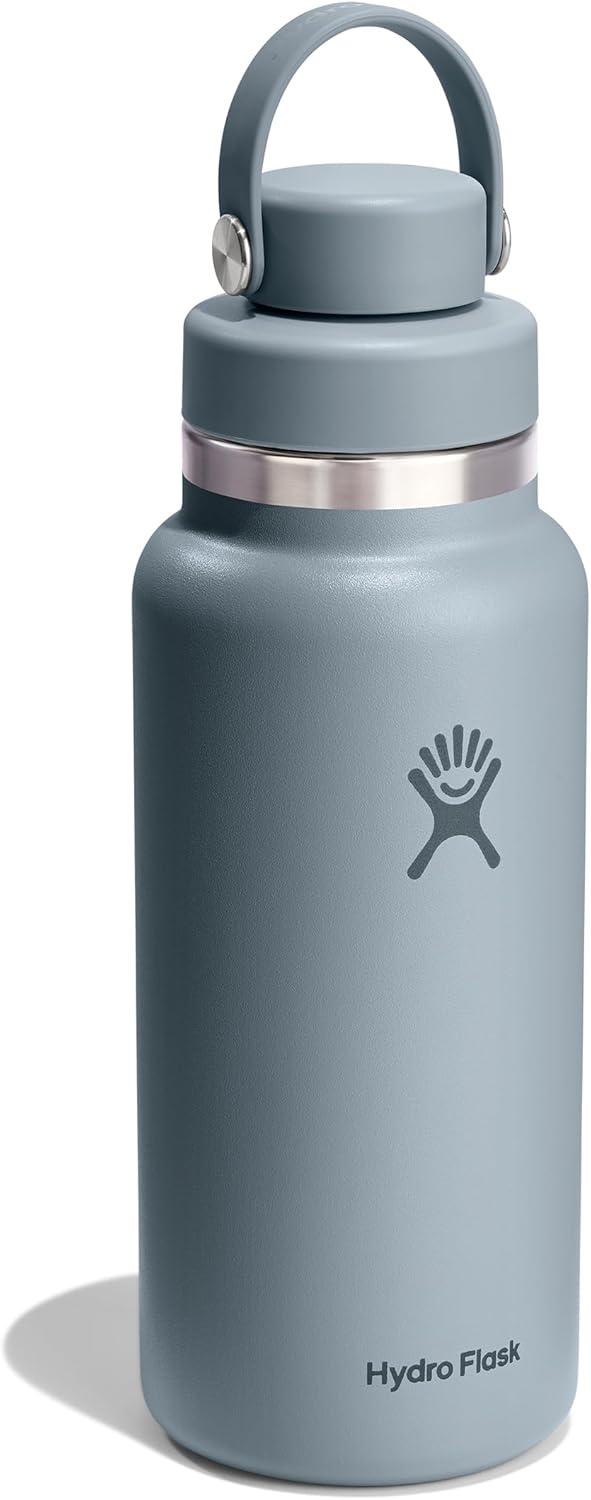 imageHydro Flask Water Bottle Insulated Stainless Steel Wide Mouth Flex Chug Lid Non Spill Leakproof in 32 Oz Shale GraySHALE GRAY