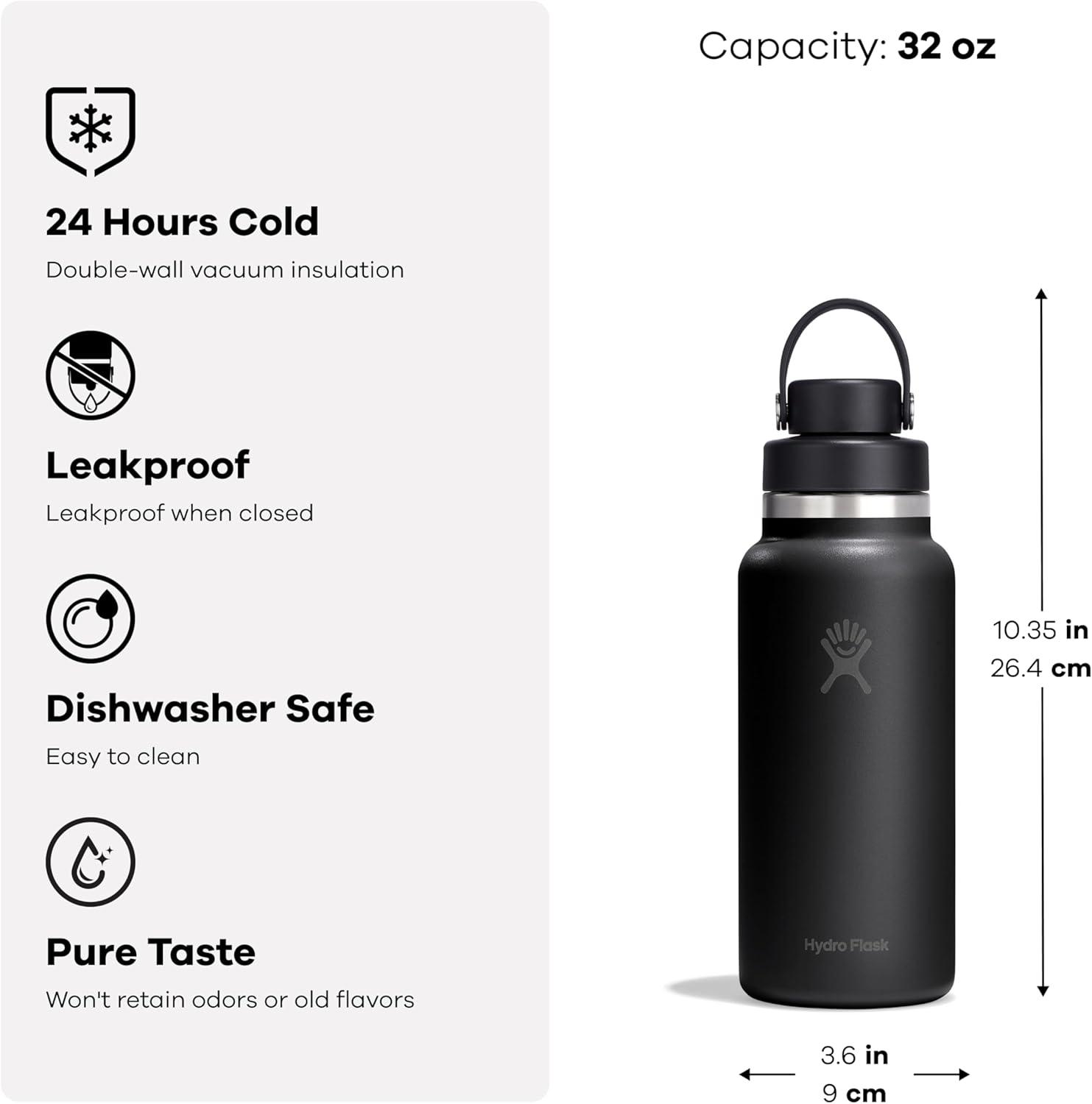 imageHydro Flask Water Bottle Insulated Stainless Steel Wide Mouth Flex Chug Lid Non Spill Leakproof in 32 Oz Shale GraySHALE GRAY
