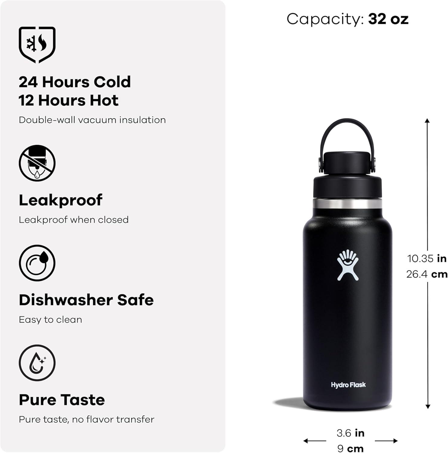 imageHydro Flask Water Bottle Insulated Stainless Steel Wide Mouth Flex Chug Lid Non Spill Leakproof in 32 Oz Shale GraySandpiper
