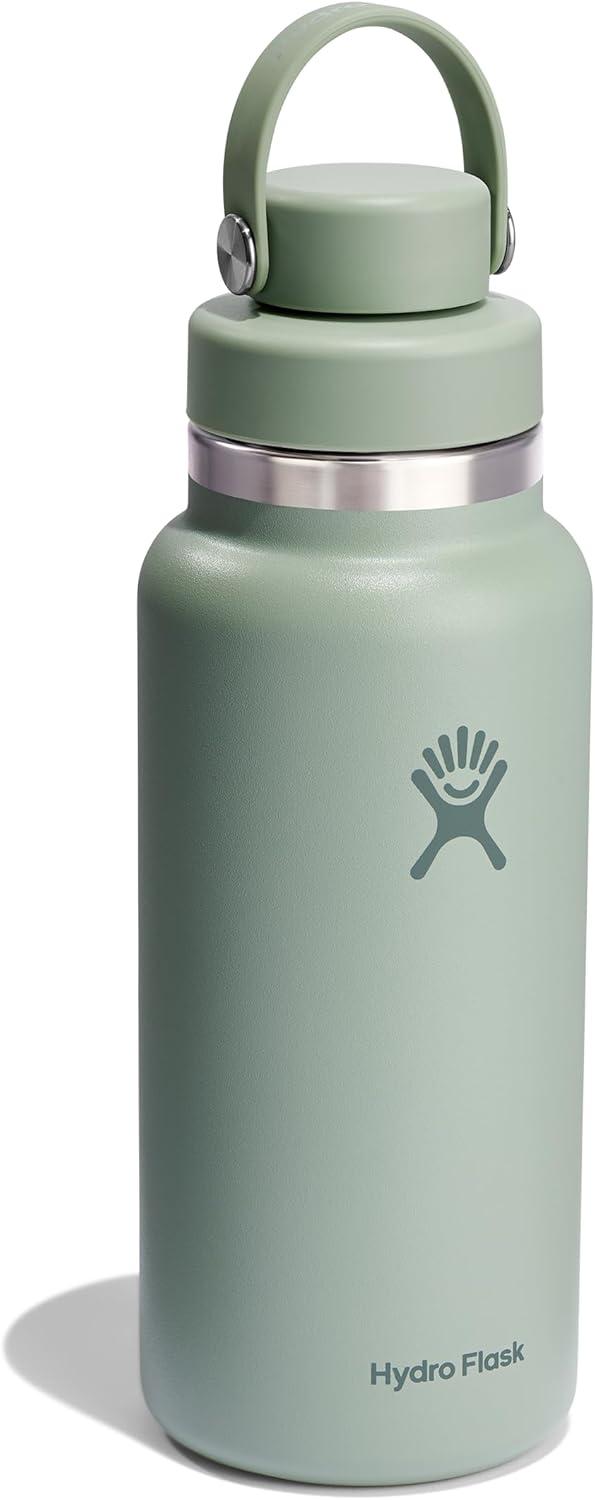 imageHydro Flask Water Bottle Insulated Stainless Steel Wide Mouth Flex Chug Lid Non Spill Leakproof in 32 Oz Shale GrayTonal Agave