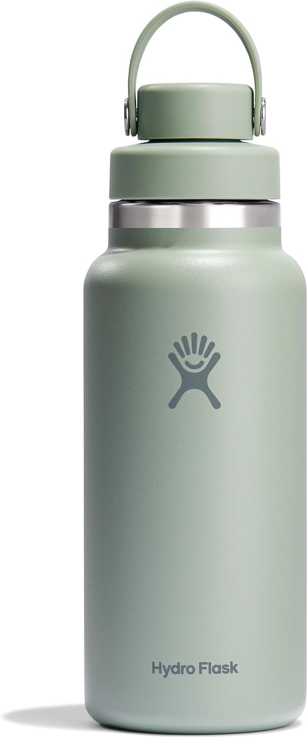 imageHydro Flask Water Bottle Insulated Stainless Steel Wide Mouth Flex Chug Lid Non Spill Leakproof in 32 Oz Shale GrayTonal Agave