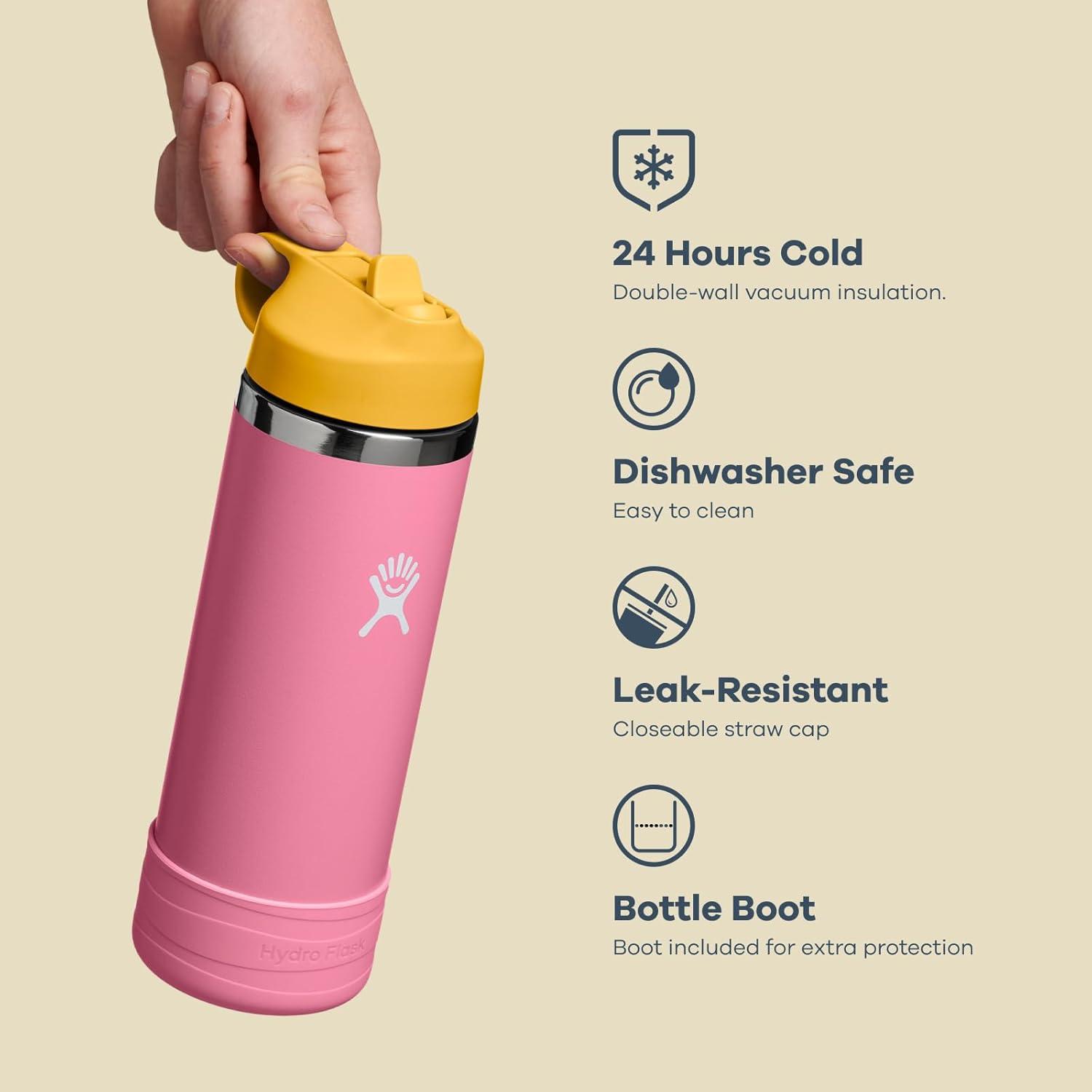 imageHydro Flask Kids Water Bottle for School Stainless Steel and Insulated with Straw Cap 12 Oz World of Eric Carle Caterpillar YellowKOALA