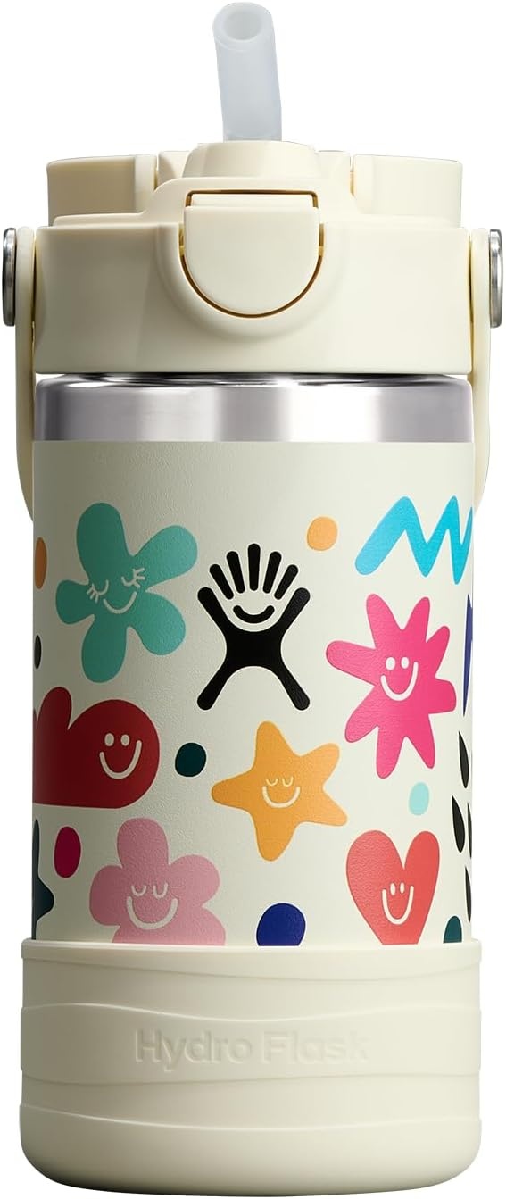 image:imageHydro Flask Kids Water Bottle for School Stainless Steel and Insulated with Covered Straw Cap 12 Oz in Daydream White