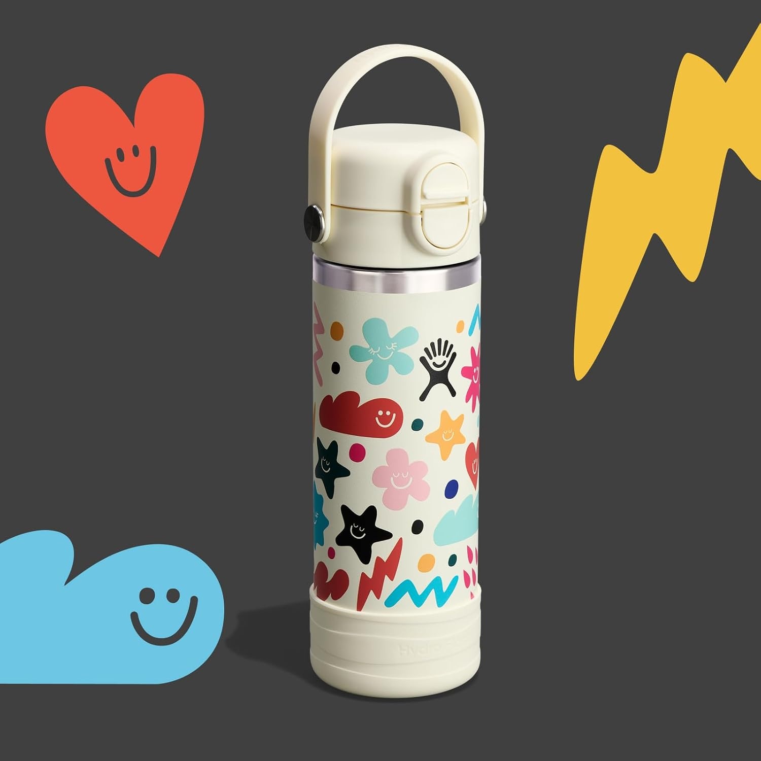 image:imageHydro Flask Kids Water Bottle for School Stainless Steel and Insulated with Covered Straw Cap 18 Oz in Daydream White