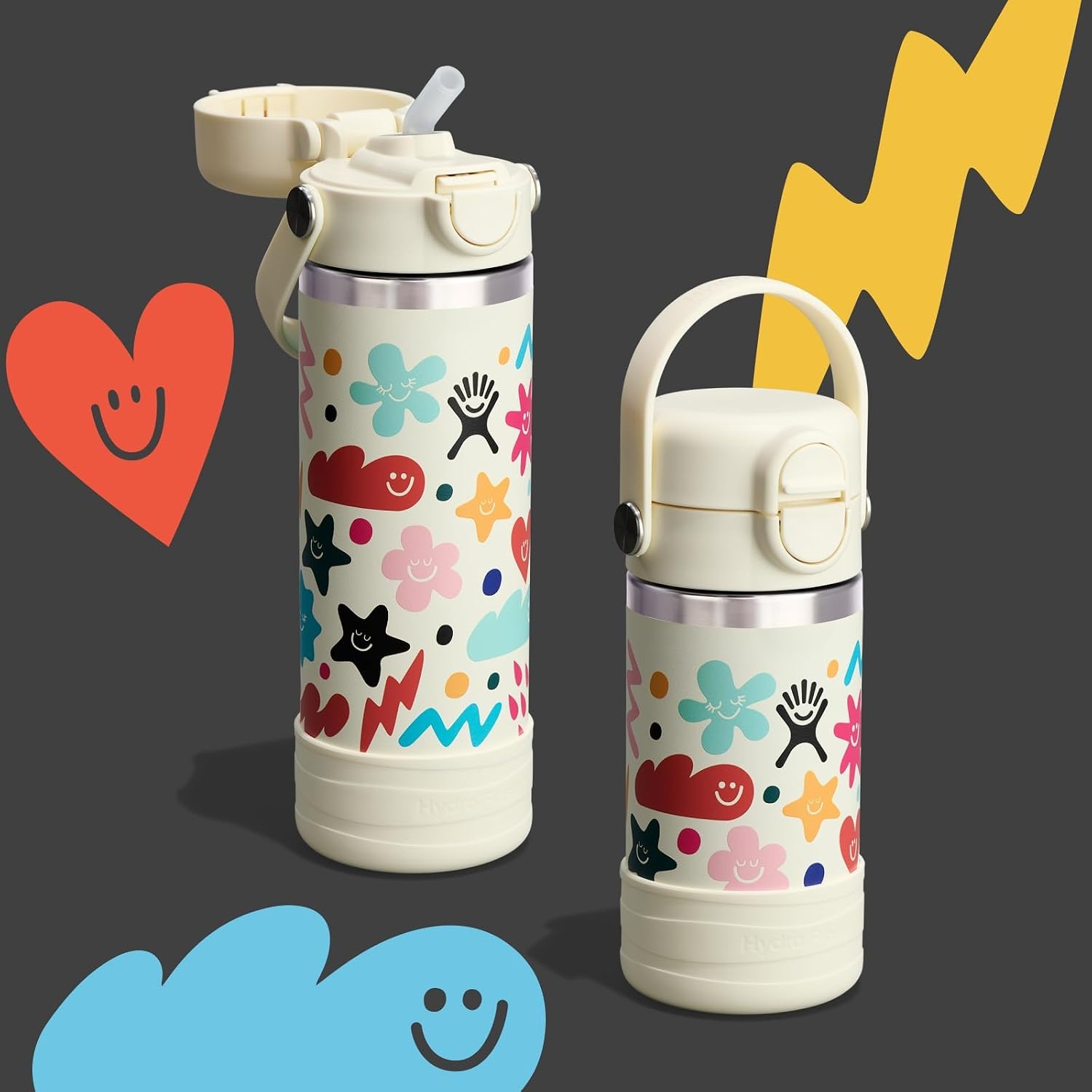 image:imageHydro Flask Kids Water Bottle for School Stainless Steel and Insulated with Covered Straw Cap 18 Oz in Daydream White