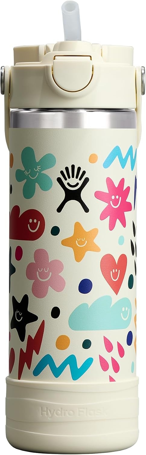 image:imageHydro Flask Kids Water Bottle for School Stainless Steel and Insulated with Covered Straw Cap 18 Oz in Daydream White