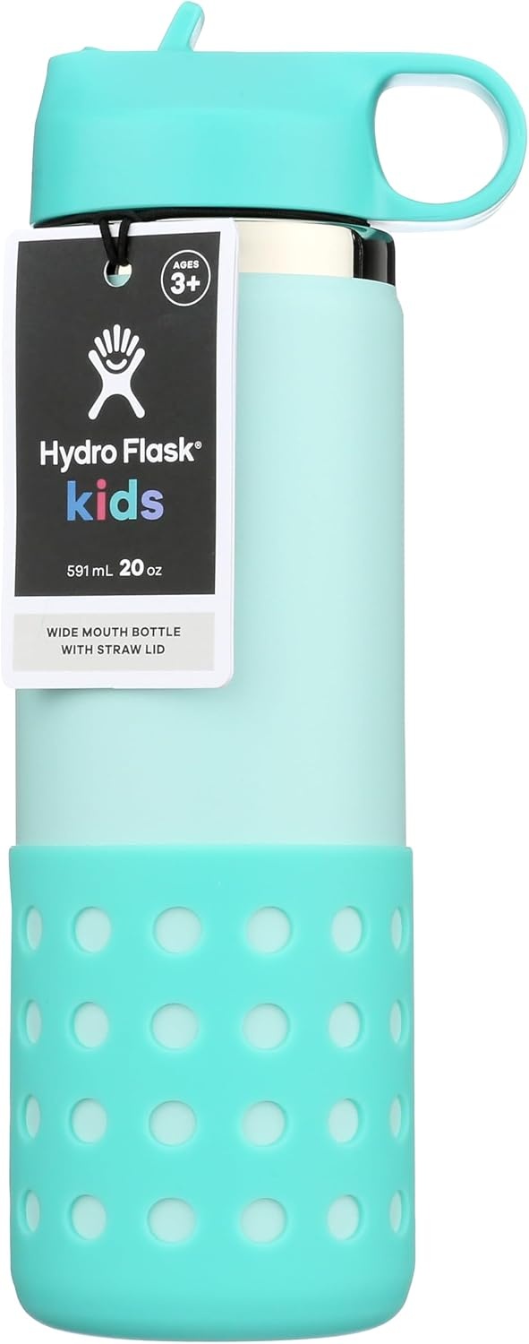 image:imageHydro Flask Kids Water Bottle for School Stainless Steel and Insulated with Straw Cap 12 Oz in Blossom PinkDew Blue