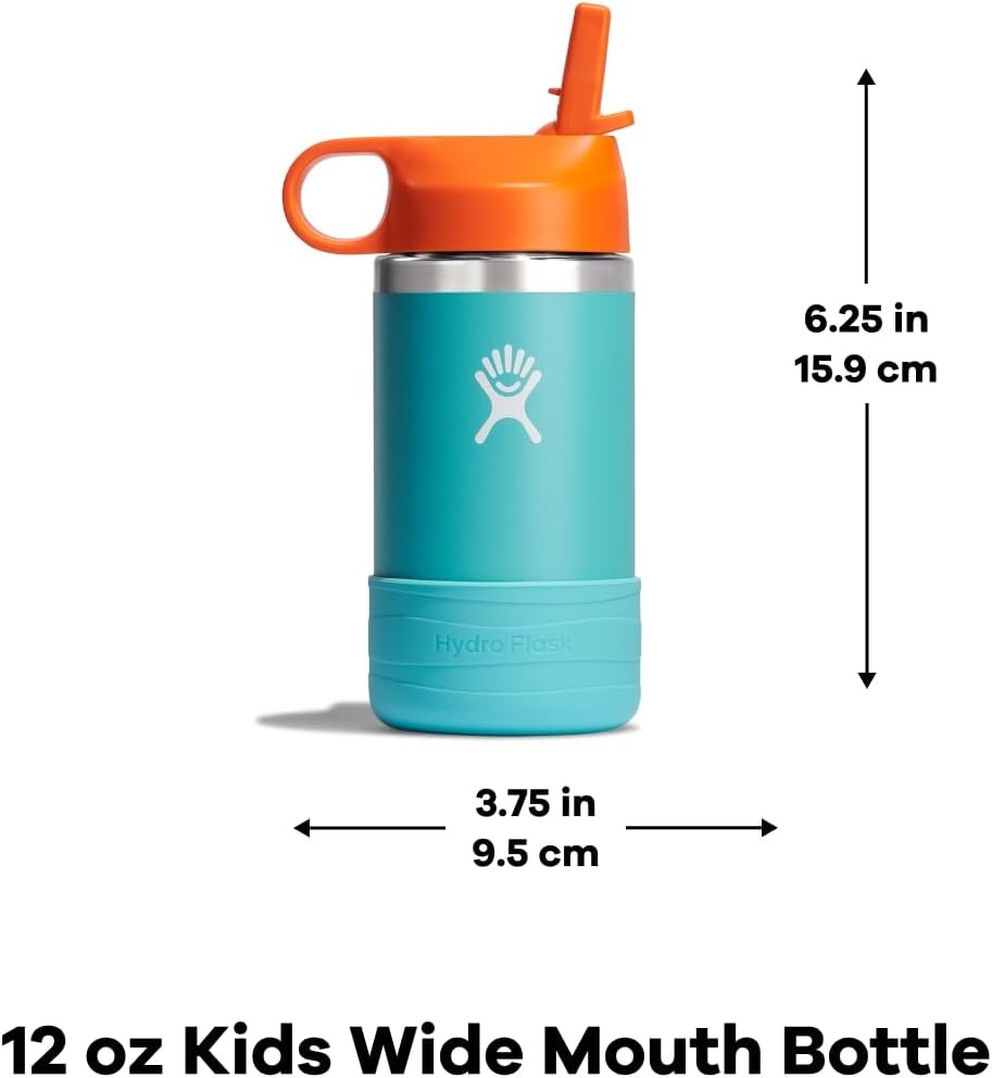 image:imageHydro Flask Kids Water Bottle for School Stainless Steel and Insulated with Straw Cap 12 Oz in Blossom PinkGoji Red