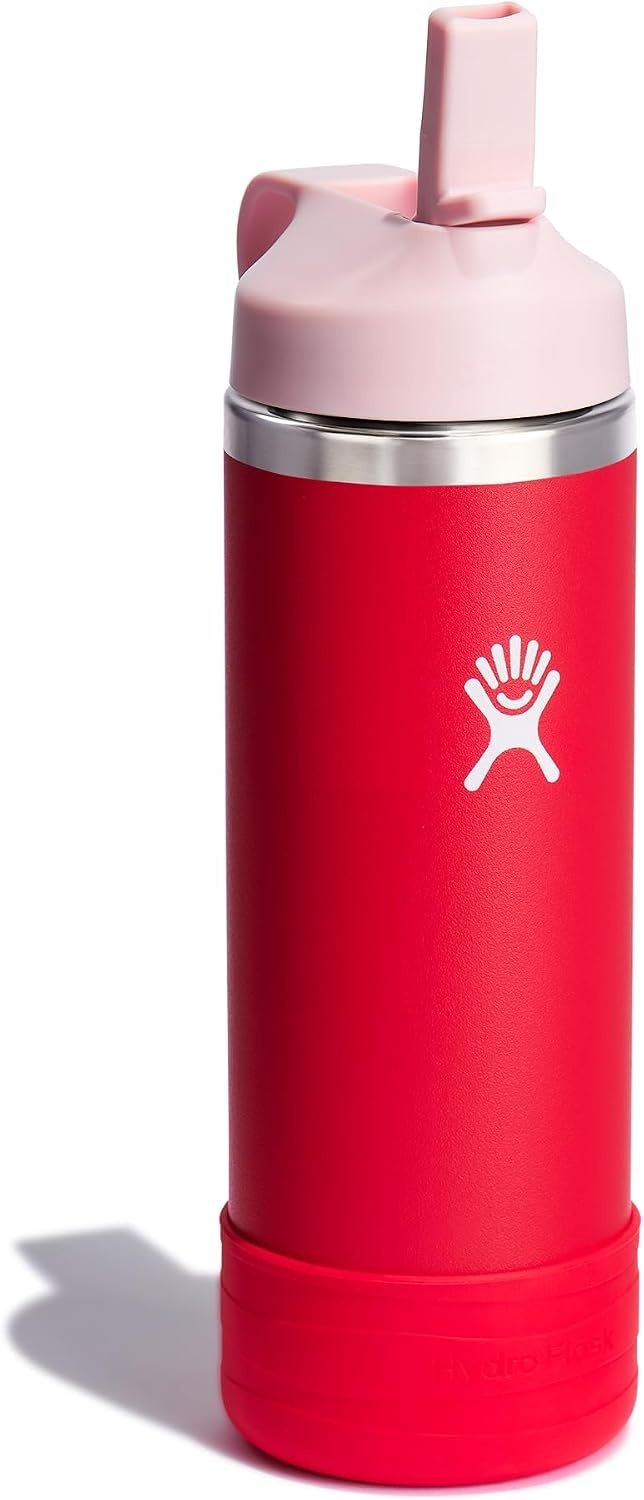 image:imageHydro Flask Kids Water Bottle for School Stainless Steel and Insulated with Straw Cap 12 Oz in Blossom PinkGoji Red