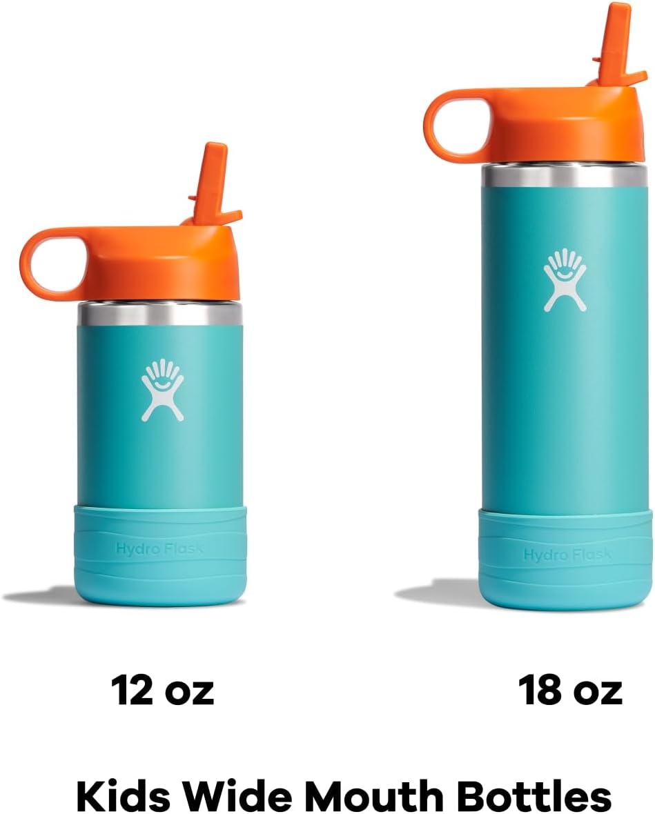 image:imageHydro Flask Kids Water Bottle for School Stainless Steel and Insulated with Straw Cap 12 Oz in Blossom PinkGoji Red