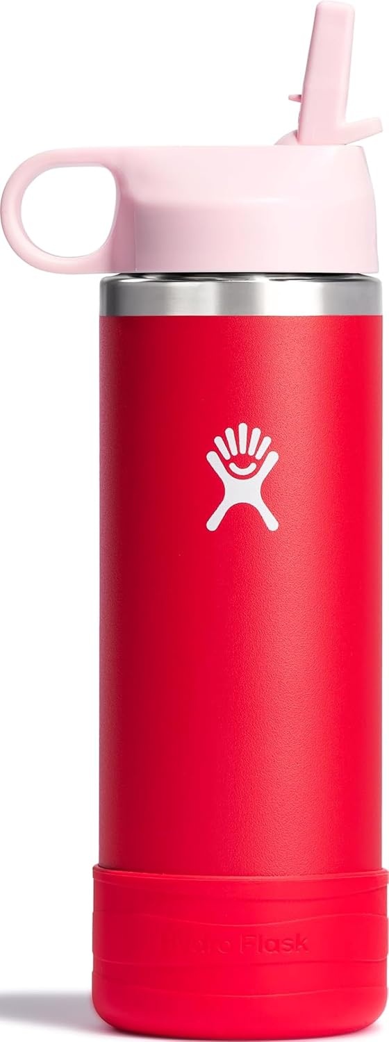 image:imageHydro Flask Kids Water Bottle for School Stainless Steel and Insulated with Straw Cap 12 Oz in Blossom PinkGoji Red