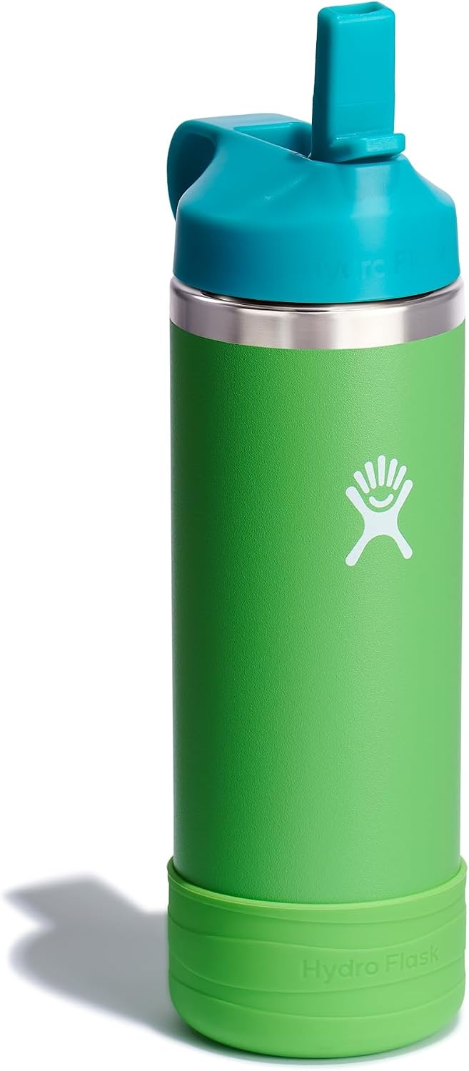 image:imageHydro Flask Kids Water Bottle for School Stainless Steel and Insulated with Straw Cap 12 Oz in Blossom PinkGrass