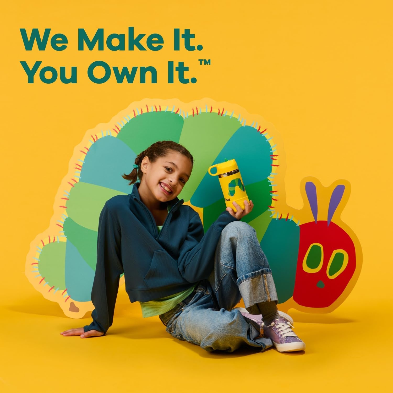 image:imageHydro Flask Kids Water Bottle for School Stainless Steel and Insulated with Straw Cap 12 Oz in Blossom PinkYellow Caterpillar